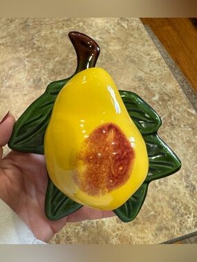 Vintage Yellow Pear Ceramic Wall Pocket Hanging Treasure Craft California Decor